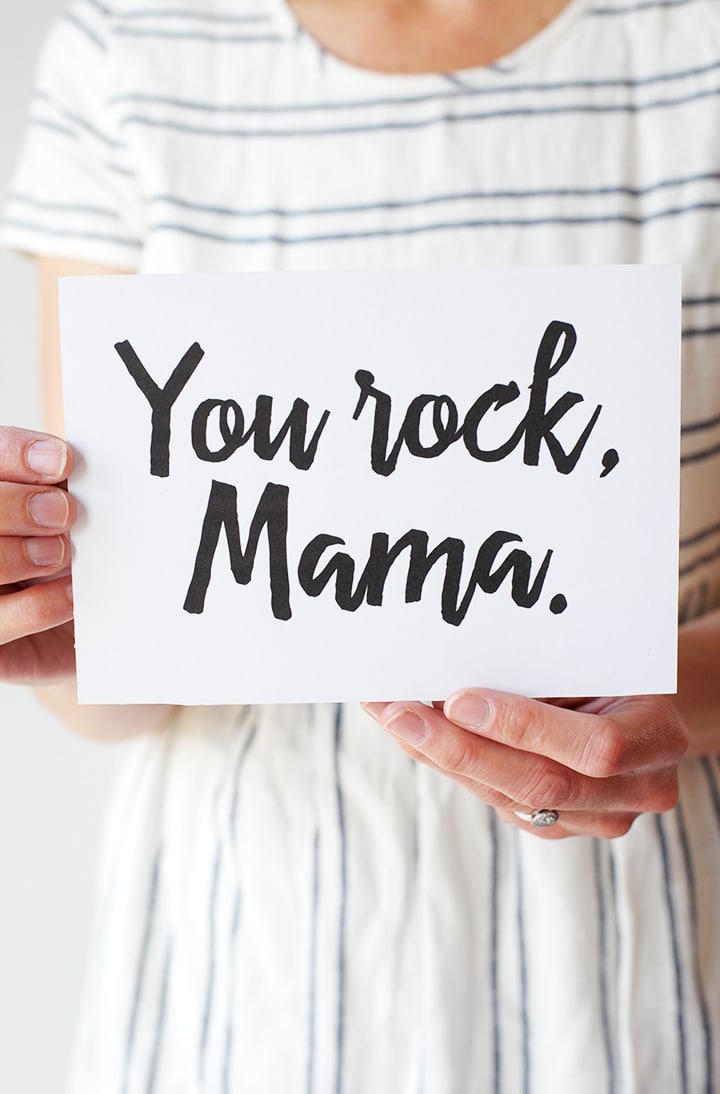 The perfect card for mom or your mama friends this Mother's Day. Free Printable "You rock, Mama" card.
