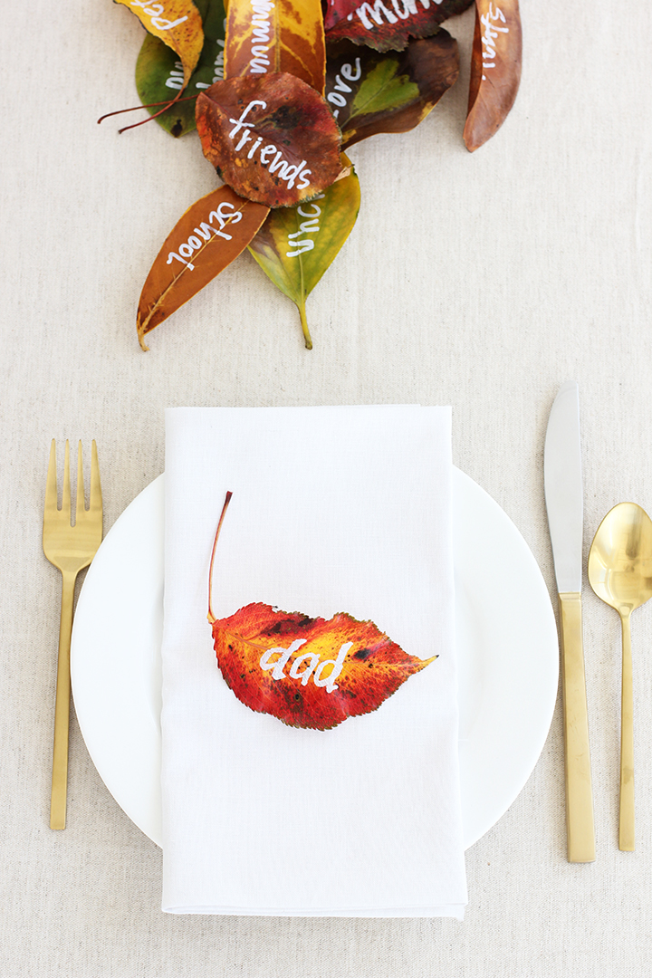 Last minute Thanksgiving decor idea with leaves