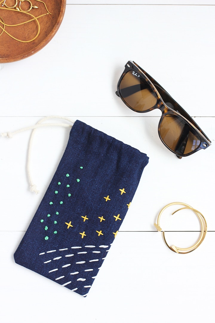 DIY No-Sew Embroidery Sunglasses Case 