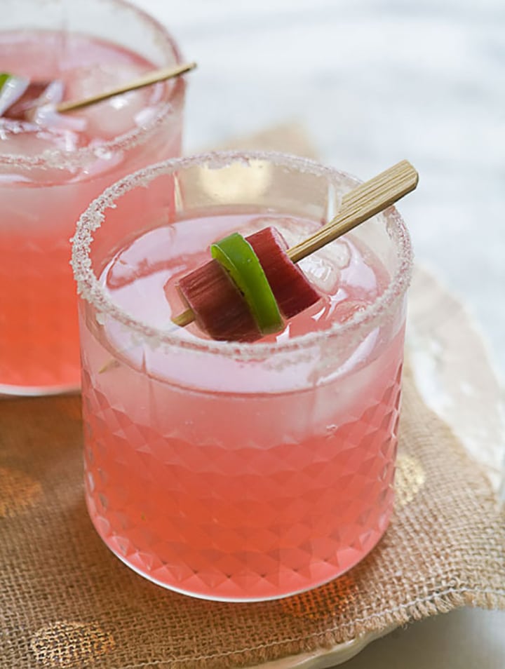 20 Favorite Summer Cocktails to try, like this Spicy Rhubarb Margarita!