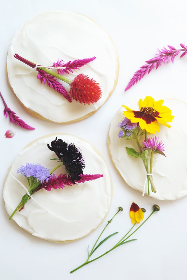 The Best Sugar Cookie Recipe! Top them with a mini fresh flower bouquet for a special touch.