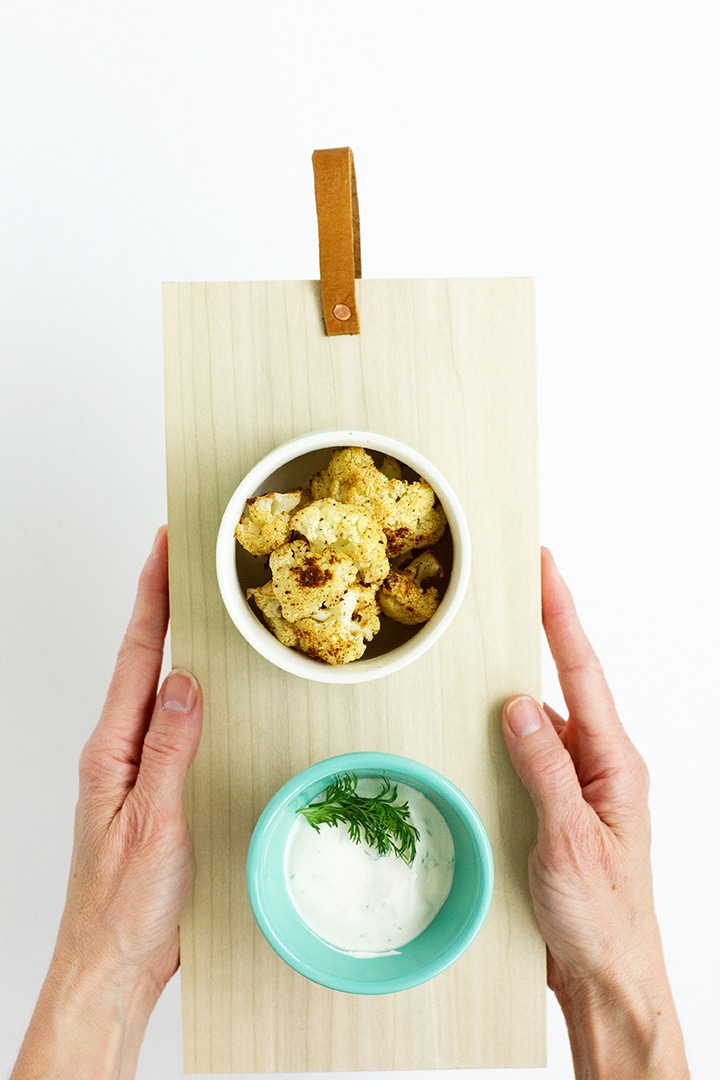 DIY Wood Serving Trays and Spicy Cauliflower Appetizer