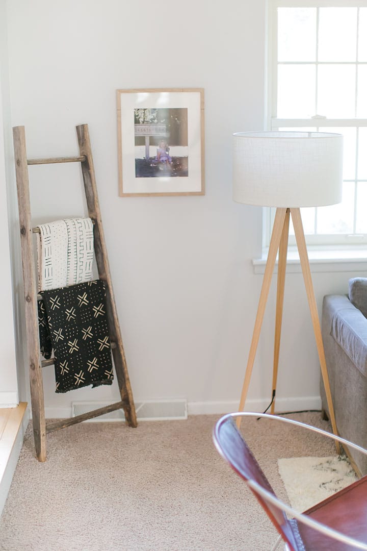 vintage ladder with mud cloth