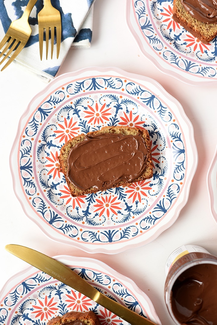 banana bread topped with nutella