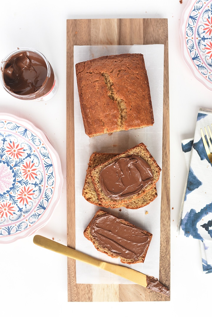 banana bread topped with nutella