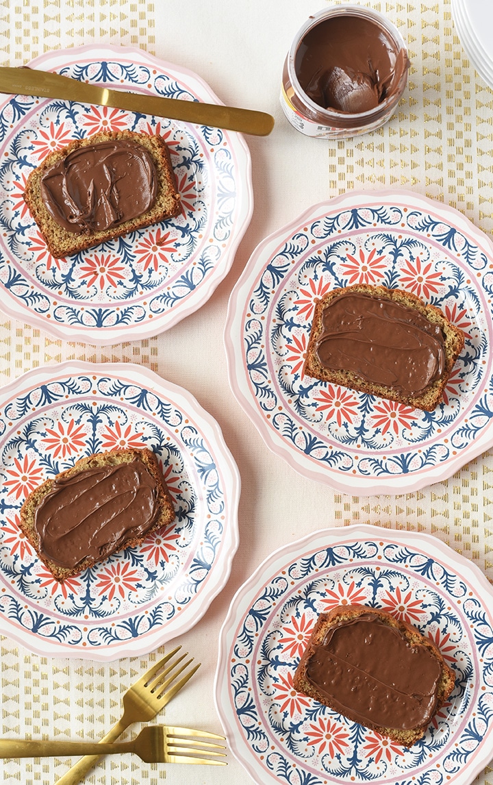 banana bread topped with nutella