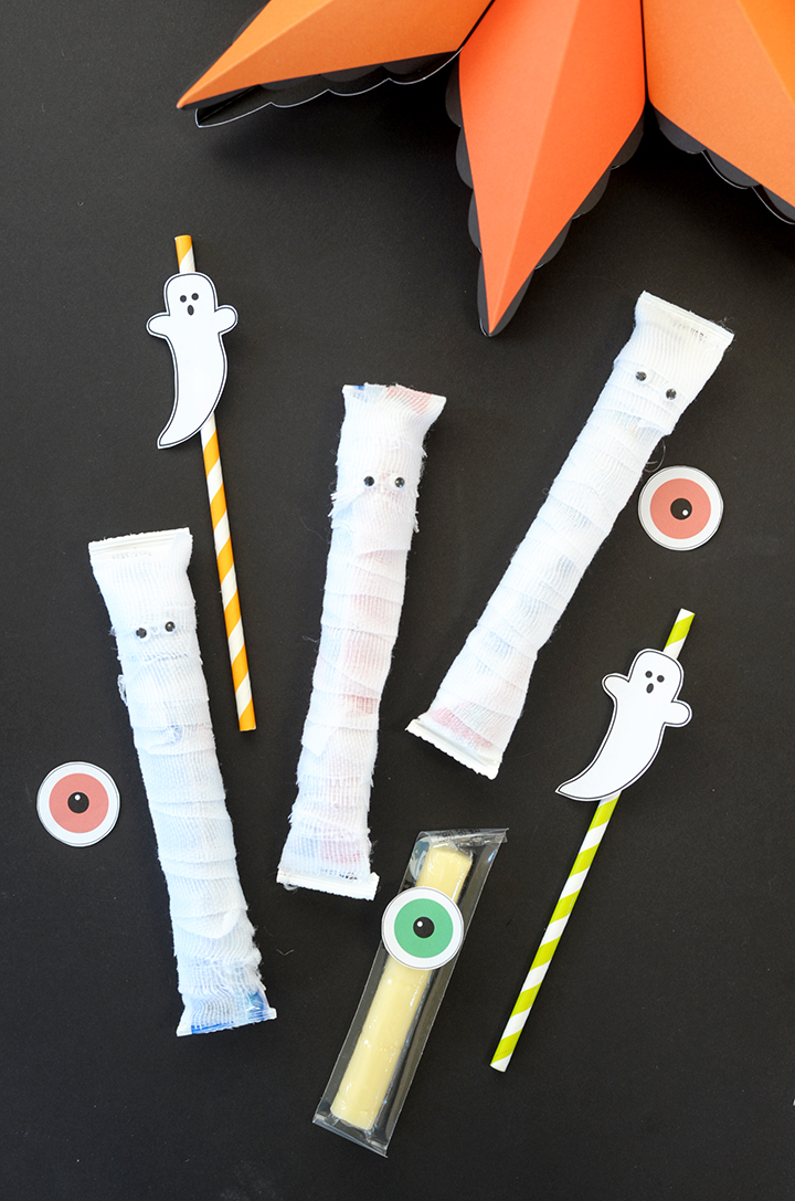 Ghost straw toppers, mummy yogurt tubes and monster eye cheese sticks – perfect Halloween snack ideas