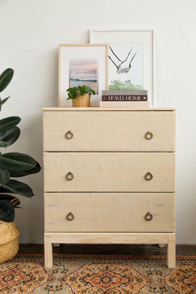 burlap covered dresser drawers