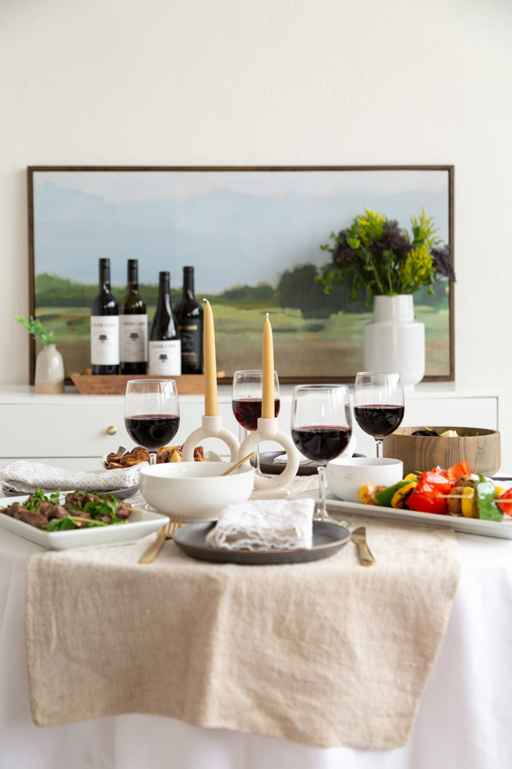 dining table with wine
