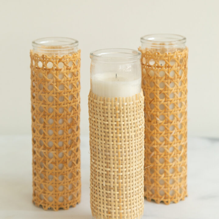 cane wrapped glass candles