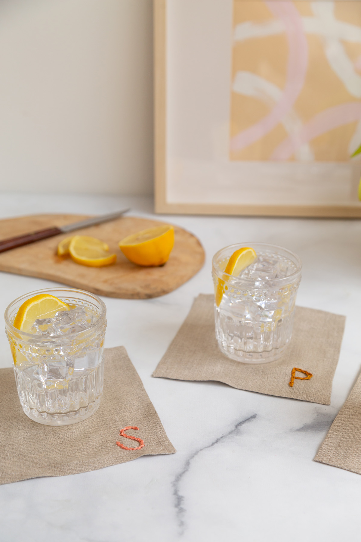 drinks on linen coasters